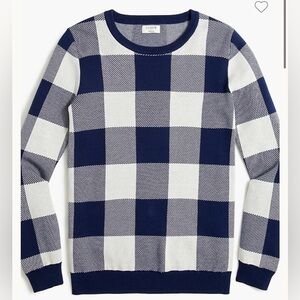 J. Crew Teddie Check Jacquad Crewneck Sweater Women’s Size Medium Blue/White